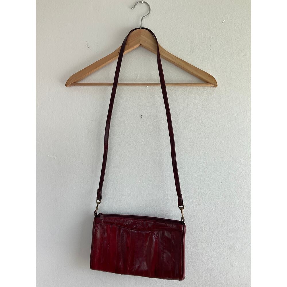 Vintage Burgundy Genuine Leather Shoulder Bag Purse Zip Top Minimalist Y2K - Picture 3 of 4